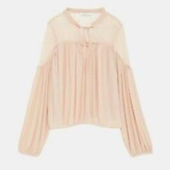 Zara Balloon Sleeve Blouse Lace Yoke - Picture 5 of 11